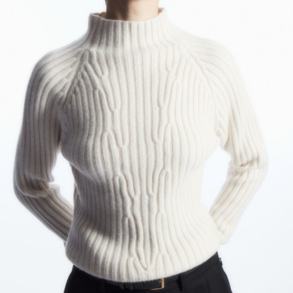 COS EUR XS RIBBED PURE 100% CASHMERE TURTLENECK